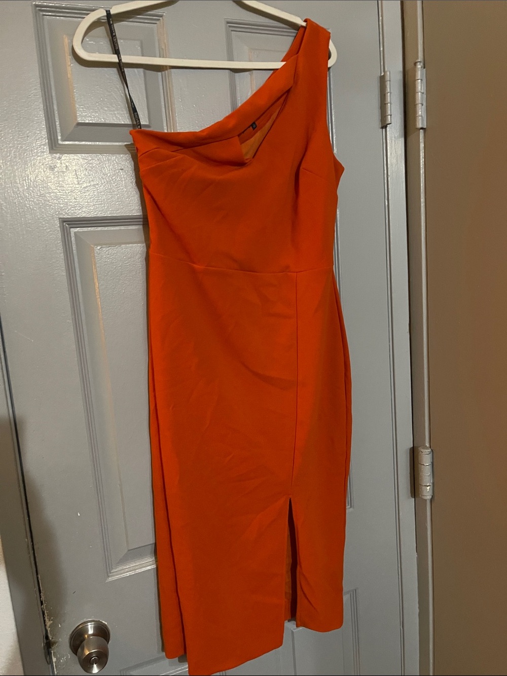 Rachel One-Shoulder Orange Midi Sheath Dress